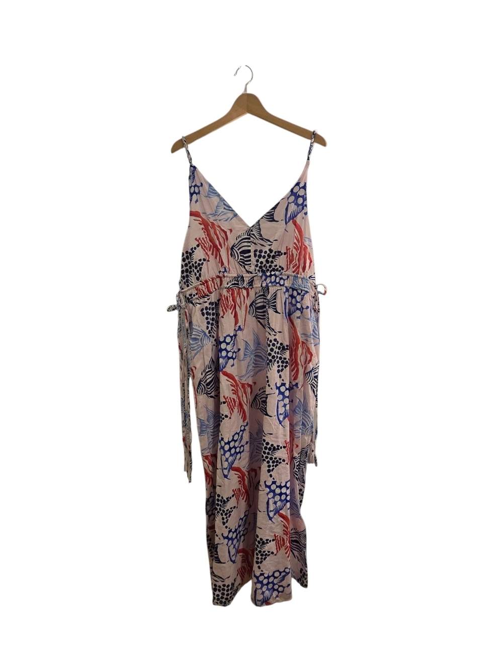 LOFT V-Neck Maxi Dress in Blue, Coral & Cream Fish Print - Picture 3 of 7